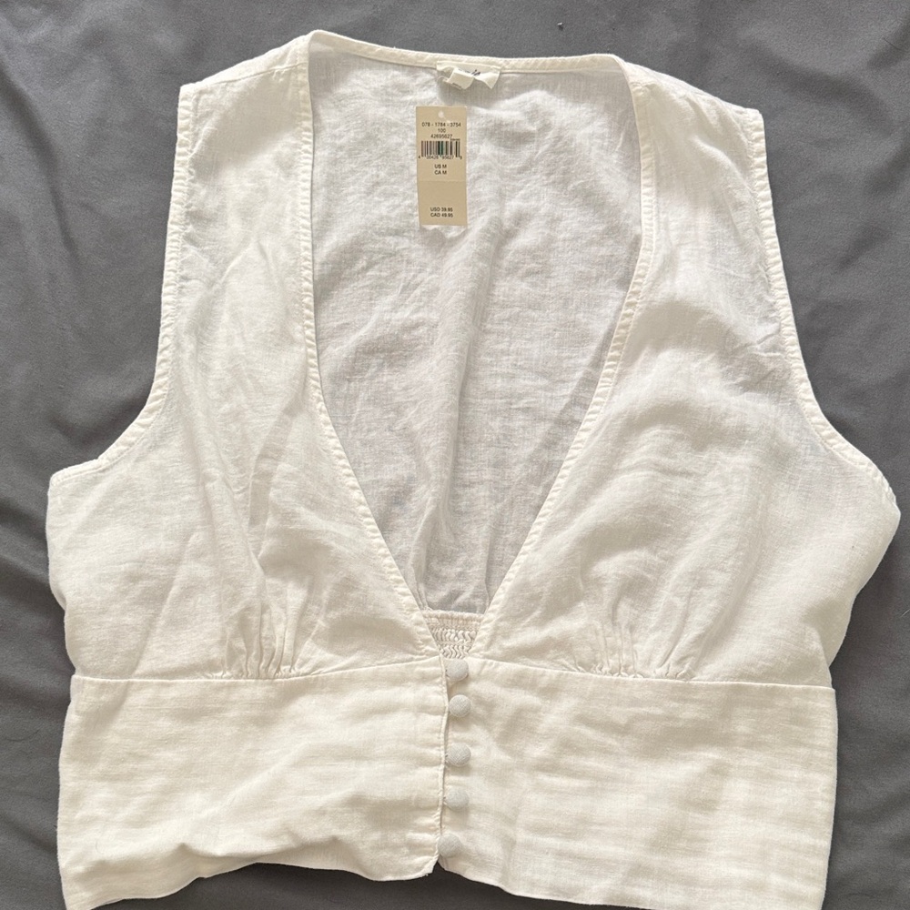 aerie NWT White Sleeveless Button-Front Vest Top -